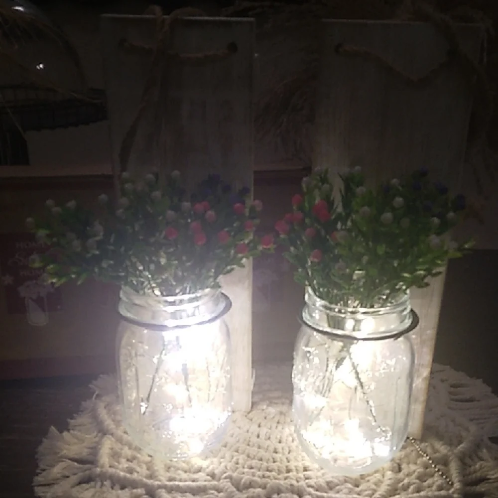 White Faux Floral Accents with Illuminated Glass Jars